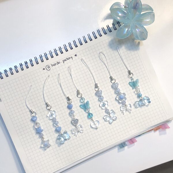 Handmade Crystal Bead Keychain Bluedrwm– For Phones, Cameras, Bags